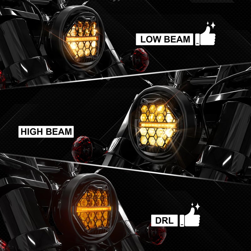 LX-LIGHT DOT Approved 5-3/4" 5.75 Inch LED Headlight with Amber Lens DRL Compatible with Dyna Street Bob Super Wide Glide Low Rider Night Rod Train Softail Deuce Custom Sportster Iron 883,Black - Image 3