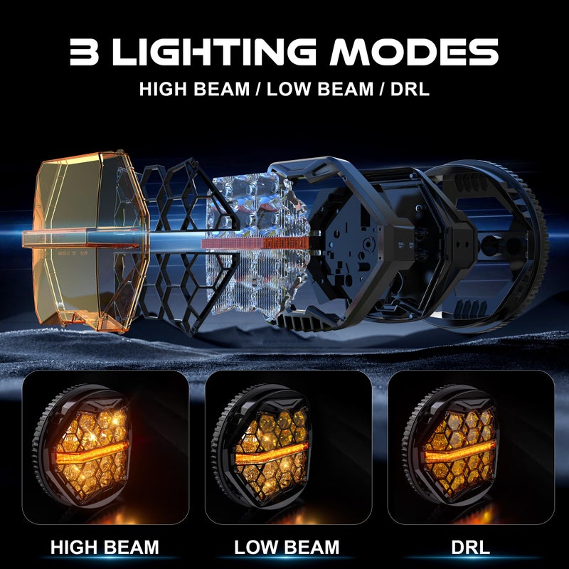 LX-LIGHT DOT Approved 5-3/4" 5.75 Inch LED Headlight with Amber Lens DRL Compatible with Dyna Street Bob Super Wide Glide Low Rider Night Rod Train Softail Deuce Custom Sportster Iron 883,Black - Image 4