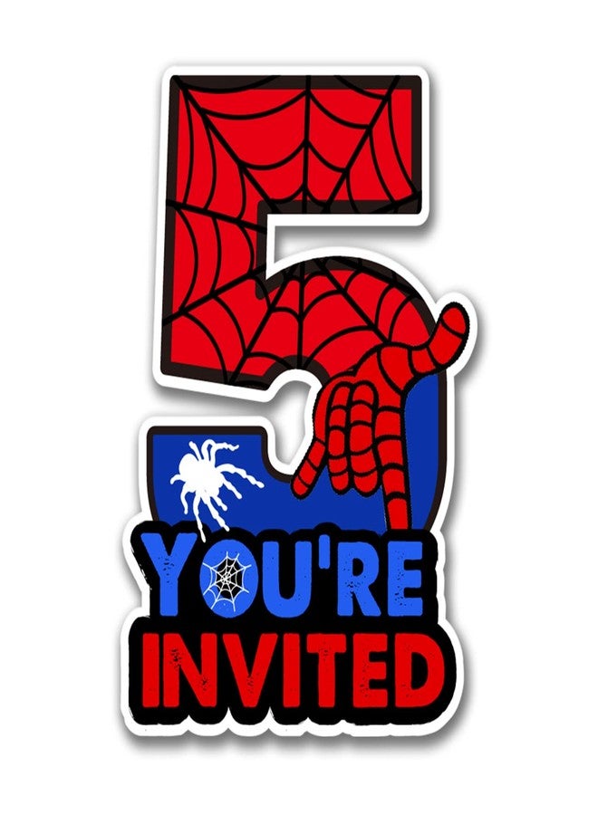 PIXCEOS Superhero 5th Birthday Party Invitations with Envelopes 5 Year Old Birthday Five Shaped Invites Card Boy Party Favors Decorations Supply, 20 Count - Image 1