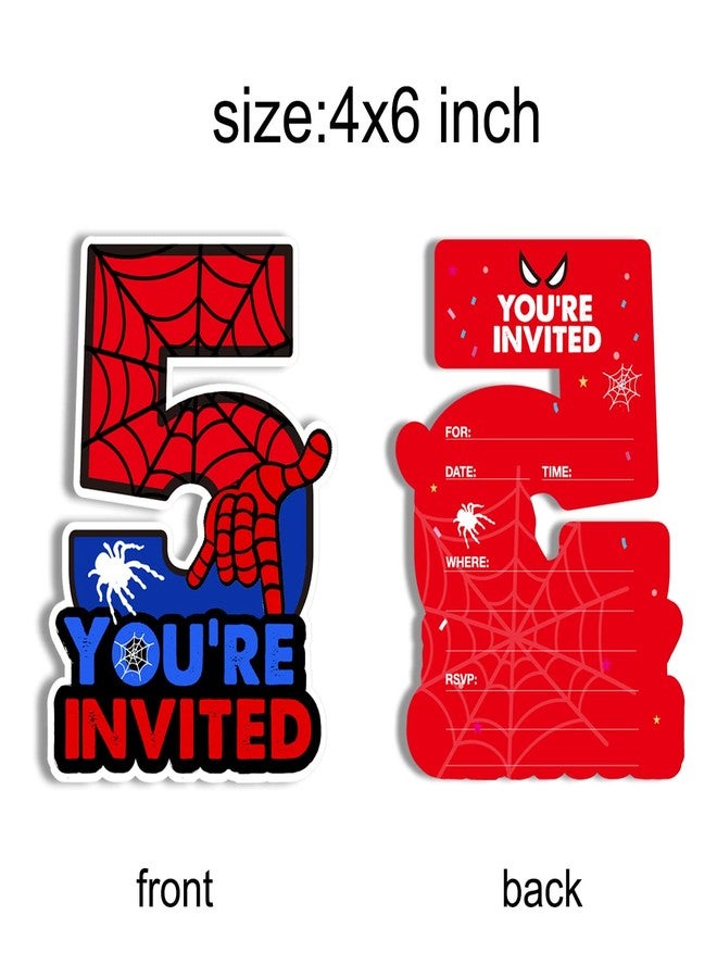 PIXCEOS Superhero 5th Birthday Party Invitations with Envelopes 5 Year Old Birthday Five Shaped Invites Card Boy Party Favors Decorations Supply, 20 Count - Image 2