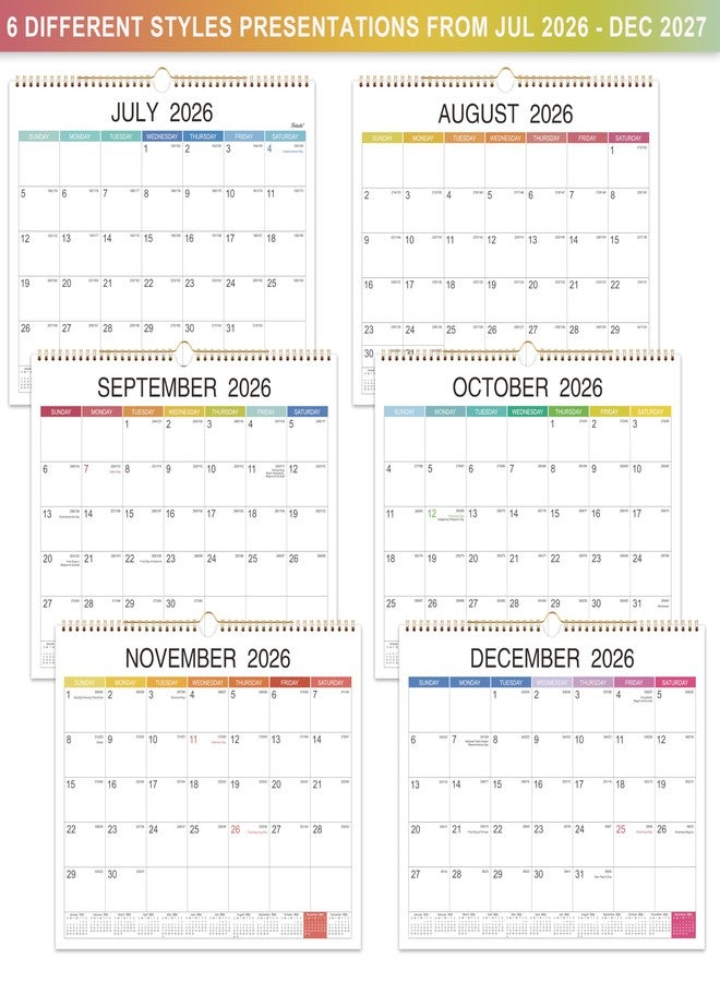 Feteulo 2026-2027 Wall Calendar - Jul 2026 - Dec 2027, 18 Monthly Hanging Calendar 2026-2027 Planner, 15" x 11.5", Spiral Binding, Yearly Overview, Holidays, Large Blocks, Perfect Organizer for Home & Office - Image 5