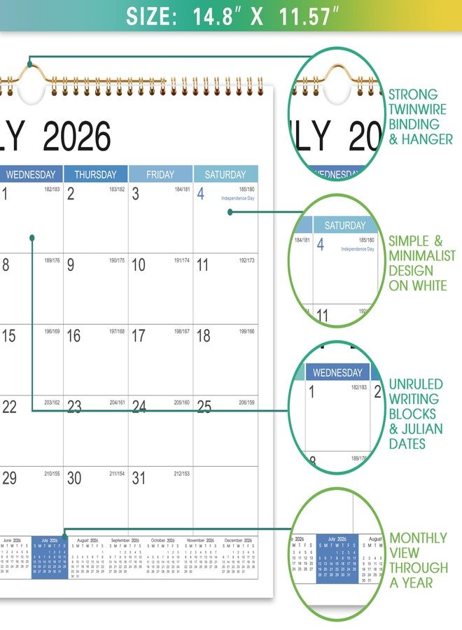 Feteulo 2026-2027 Wall Calendar - Jul 2026 - Dec 2027, 18 Monthly Hanging Calendar 2026-2027 Planner, 15" x 11.5", Spiral Binding, Yearly Overview, Holidays, Large Blocks, Perfect Organizer for Home & Office - Image 3
