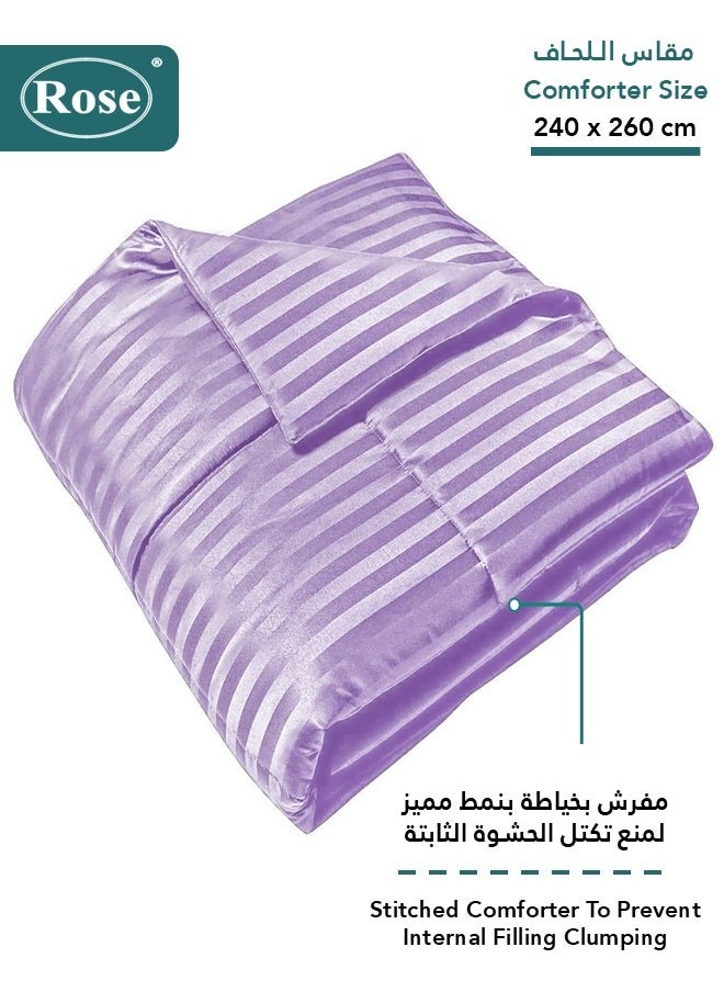 Rose ROSE Luxurious Striped Hotel Comforter, Premium Microfiber, Set of 6 pieces, Soft Lightweight, King size 260x240 cm, Lilac Purple  - Image 2