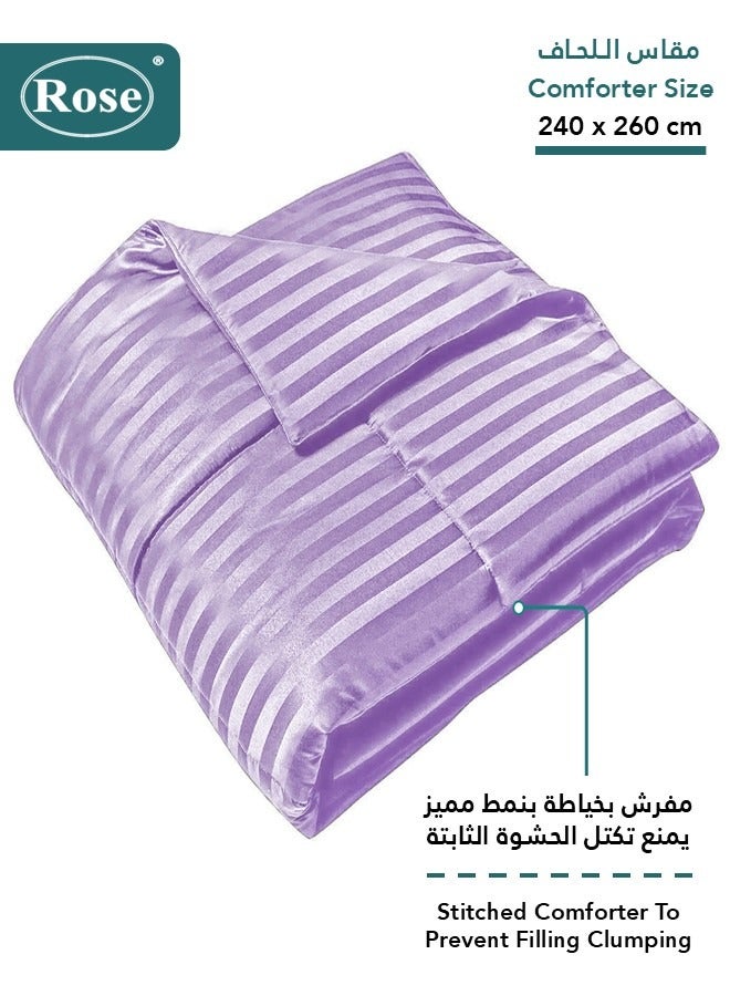روز طقم مفرش فندقي مزدوج بحشوة ثابتة, مايكروفايبر فاخر, 6 قطع, يناسب سرير 200×200 سم مقاس نفرين كينج, تصميم مقلم فندقي، ليلك - Image 3