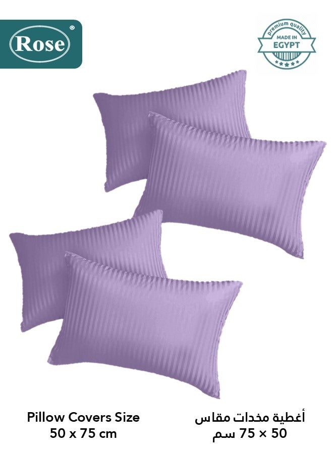 روز طقم مفرش فندقي مزدوج بحشوة ثابتة, مايكروفايبر فاخر, 6 قطع, يناسب سرير 200×200 سم مقاس نفرين كينج, تصميم مقلم فندقي، ليلك - Image 5