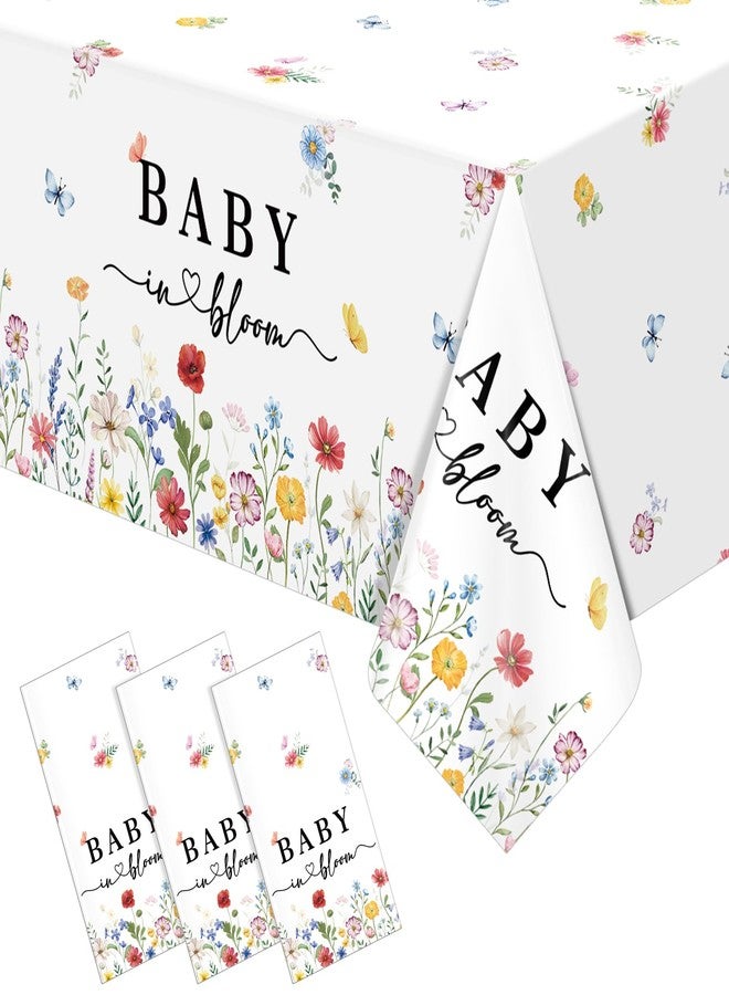 KEASKELL 3 Pcs Spring Baby in Bloom Baby Shower Tablecloths, Disposable Floral Table Cloth Wildflower Butterfly Table Covers for Baby Shower Spring Birthday Party Decorations, 54x108 Inches - Image 1