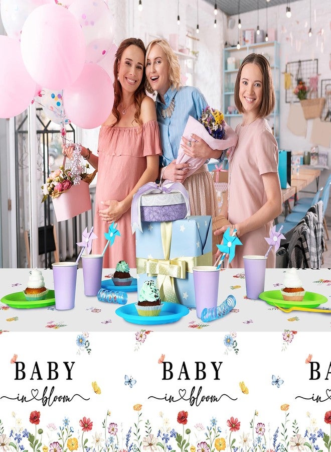 KEASKELL 3 Pcs Spring Baby in Bloom Baby Shower Tablecloths, Disposable Floral Table Cloth Wildflower Butterfly Table Covers for Baby Shower Spring Birthday Party Decorations, 54x108 Inches - Image 5