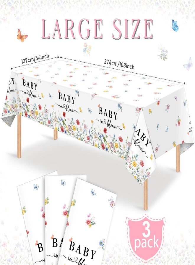 KEASKELL 3 Pcs Spring Baby in Bloom Baby Shower Tablecloths, Disposable Floral Table Cloth Wildflower Butterfly Table Covers for Baby Shower Spring Birthday Party Decorations, 54x108 Inches - Image 2