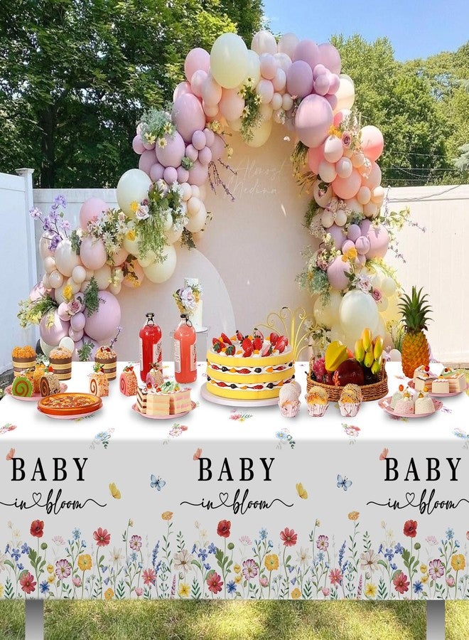 KEASKELL 3 Pcs Spring Baby in Bloom Baby Shower Tablecloths, Disposable Floral Table Cloth Wildflower Butterfly Table Covers for Baby Shower Spring Birthday Party Decorations, 54x108 Inches - Image 4