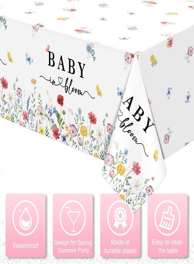 KEASKELL 3 Pcs Spring Baby in Bloom Baby Shower Tablecloths, Disposable Floral Table Cloth Wildflower Butterfly Table Covers for Baby Shower Spring Birthday Party Decorations, 54x108 Inches - Image 3