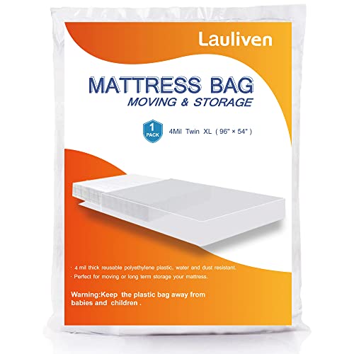 Lauliven 4 Mil Mattress Bag for Moving and Storage, Twin XL Mattress Storage Bag, Plastic Heavy Duty Mattress Bags for Long -Term Storage and Disposal, Mattress Furniture Cover, 1 Pack - Image 1