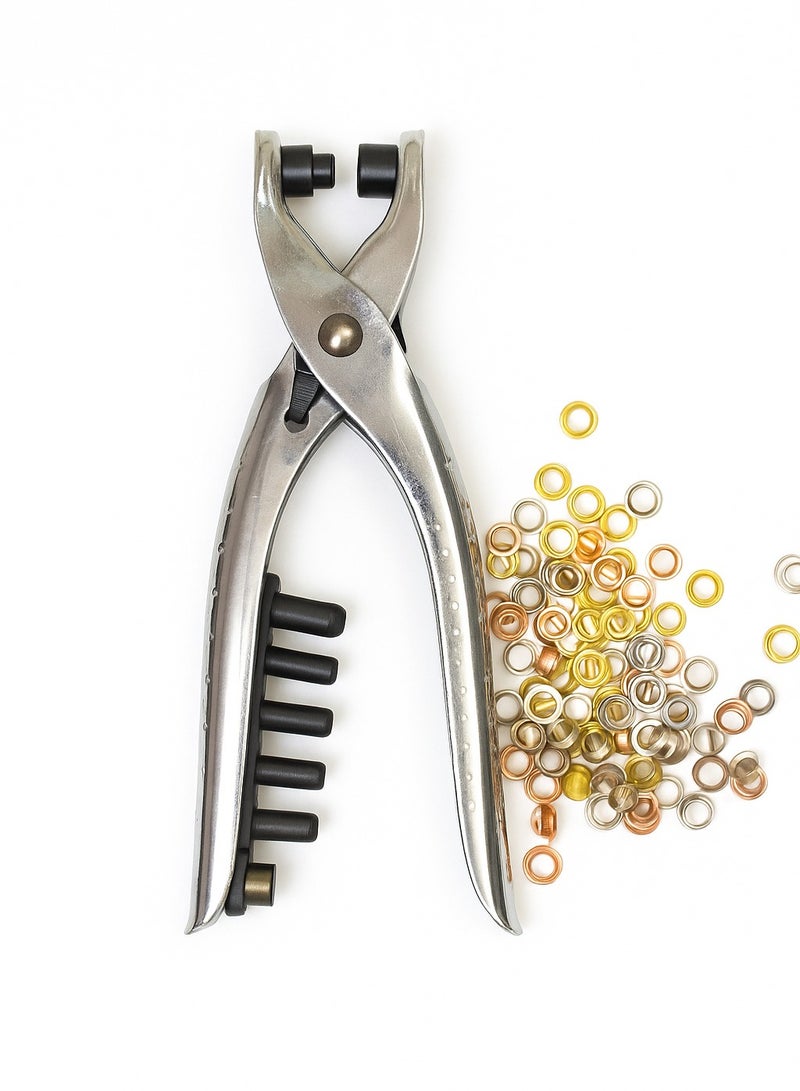 2-in-1 Eyelet Plier & Hole Punch Tool Set with 6 Sizes – For Leather, Fabric, Belts & Crafts - Image 1