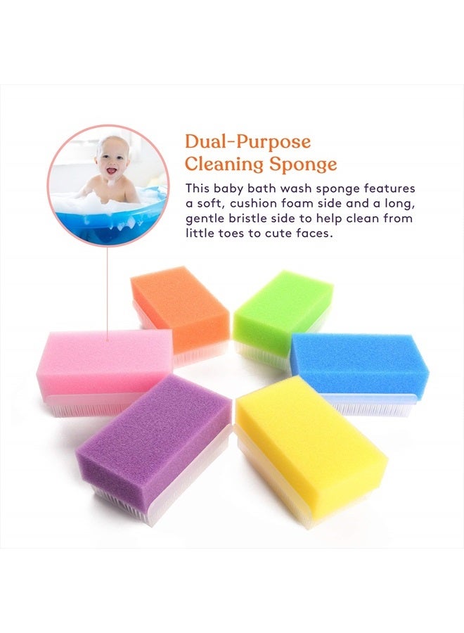 Special Supplies (6 Pack) Baby Bath Sponges Soft Foam Sensory Scrubber with Cradle Cap Bristle Brush - Body, Hair, and Scalp Cleaning - Gentle on Infant, Toddler Sensitive Skin - Great Sensory Feel - Image 3
