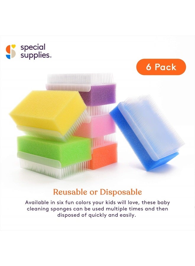 Special Supplies (6 Pack) Baby Bath Sponges Soft Foam Sensory Scrubber with Cradle Cap Bristle Brush - Body, Hair, and Scalp Cleaning - Gentle on Infant, Toddler Sensitive Skin - Great Sensory Feel - Image 5