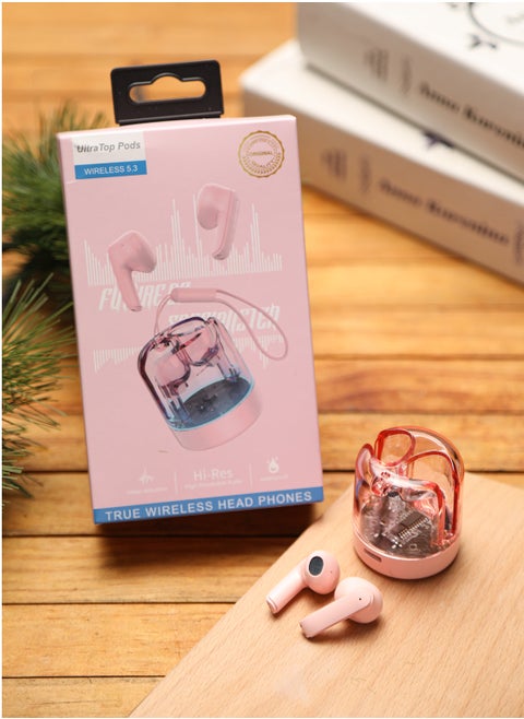 Transparent Bluetooth Headphones Mini True Wireless Sports Noise Cancelling Pink for IPhone Android
