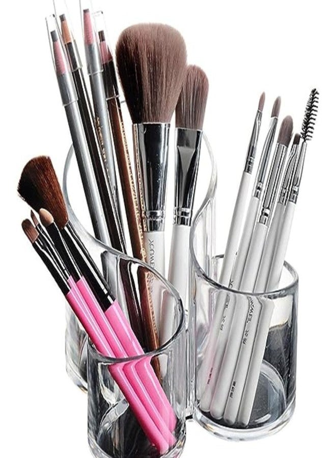 DHRUNA Acrylic Makeup Organizer | 3 Compartment Storage Stand for Lipstick, Nail Polish, Eyebrow Pencils, Brushes, Toothbrush & Stationery (Transparent) - Image 1