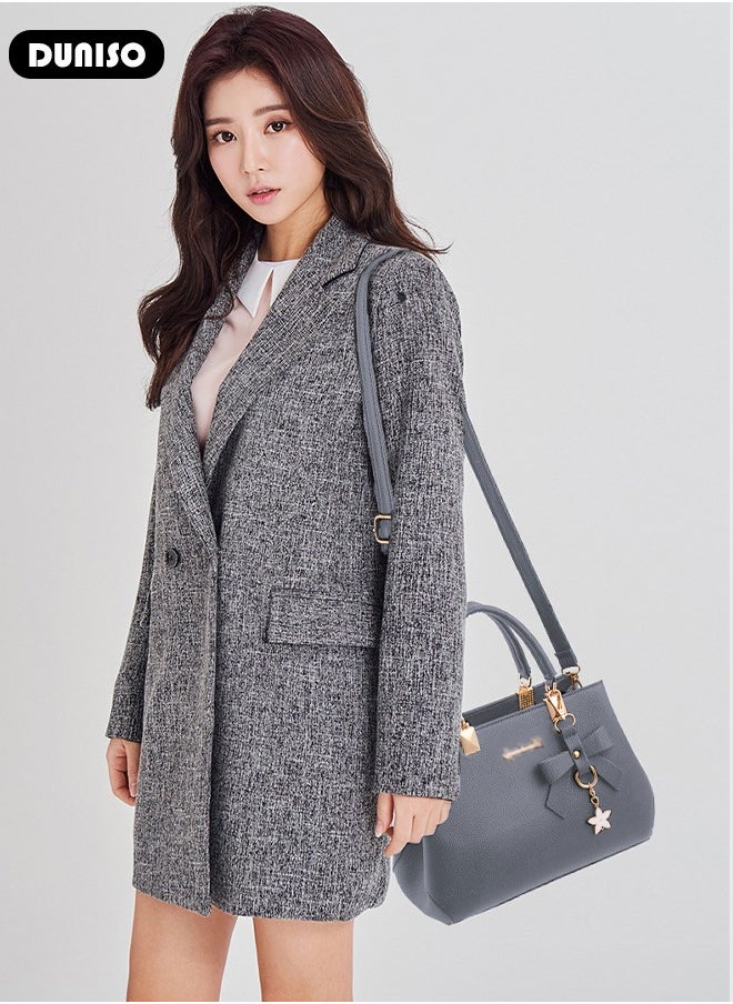 DUNISO - Women's Fashion Handbag Faux Leather Crossbody Bag For Women Large Capacity Bow Trim Tote Bags Top Handle Satchel Fashionable Travel Shoulder Bag For Ladies - Image 1