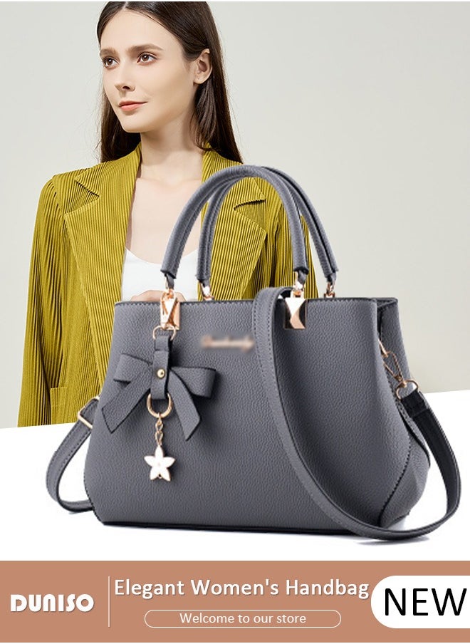 DUNISO - Women's Fashion Handbag Faux Leather Crossbody Bag For Women Large Capacity Bow Trim Tote Bags Top Handle Satchel Fashionable Travel Shoulder Bag For Ladies - Image 1