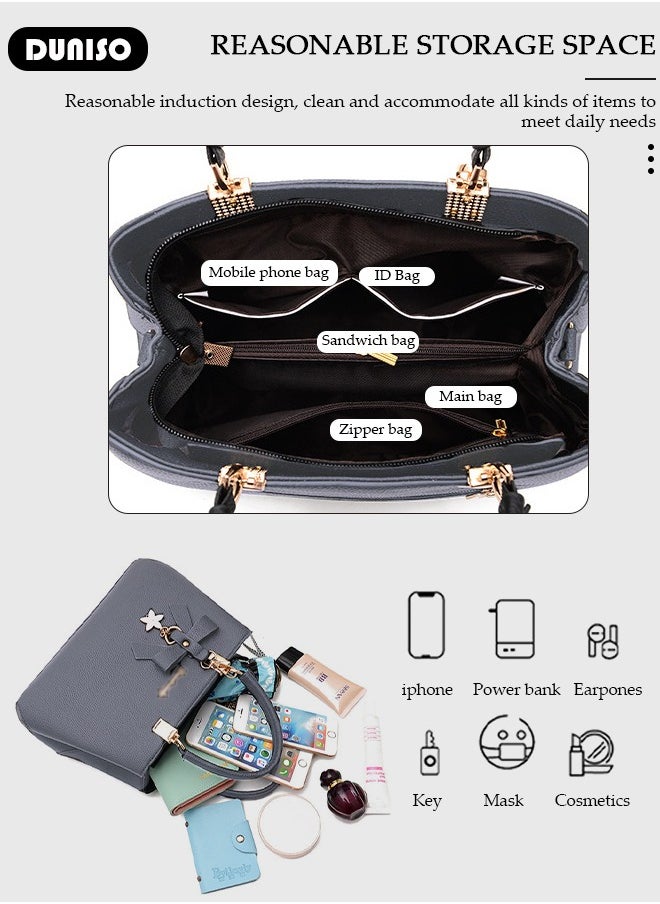 DUNISO - Women's Fashion Handbag Faux Leather Crossbody Bag For Women Large Capacity Bow Trim Tote Bags Top Handle Satchel Fashionable Travel Shoulder Bag For Ladies - Image 1