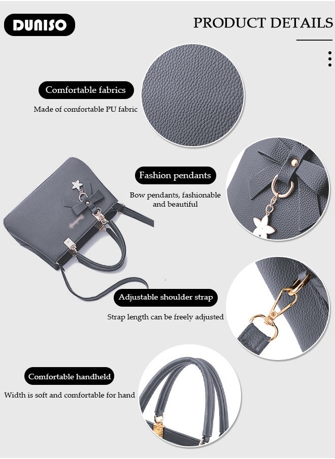 DUNISO - Women's Fashion Handbag Faux Leather Crossbody Bag For Women Large Capacity Bow Trim Tote Bags Top Handle Satchel Fashionable Travel Shoulder Bag For Ladies - Image 1