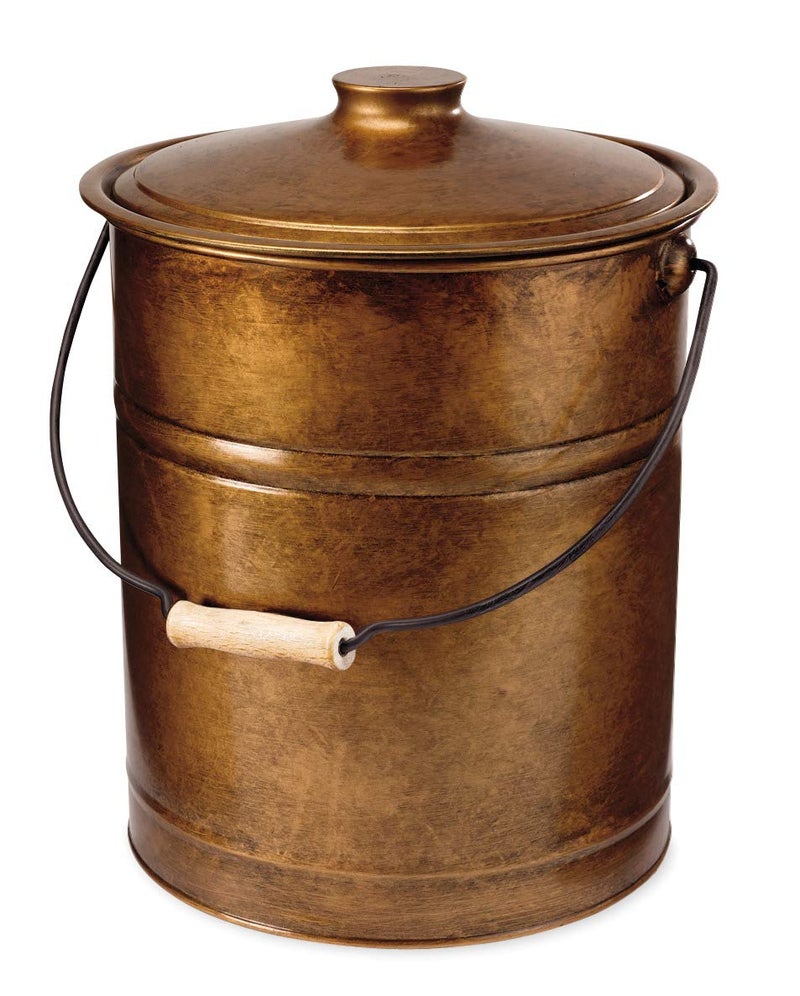 Plow & Hearth Plow  Hearth 3 Gallon Black Large Ash Bucket with Lid and Wood Handle  28 Gauge Galvanized Iron Metal  Double Bottom  Tool for Fireplaces Fire Pits Wood Burning Stoves Copper 