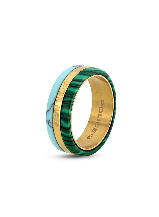 POLICE Sliver Gold Plated Ring with Malachit & Acrylic for Women's 52MM