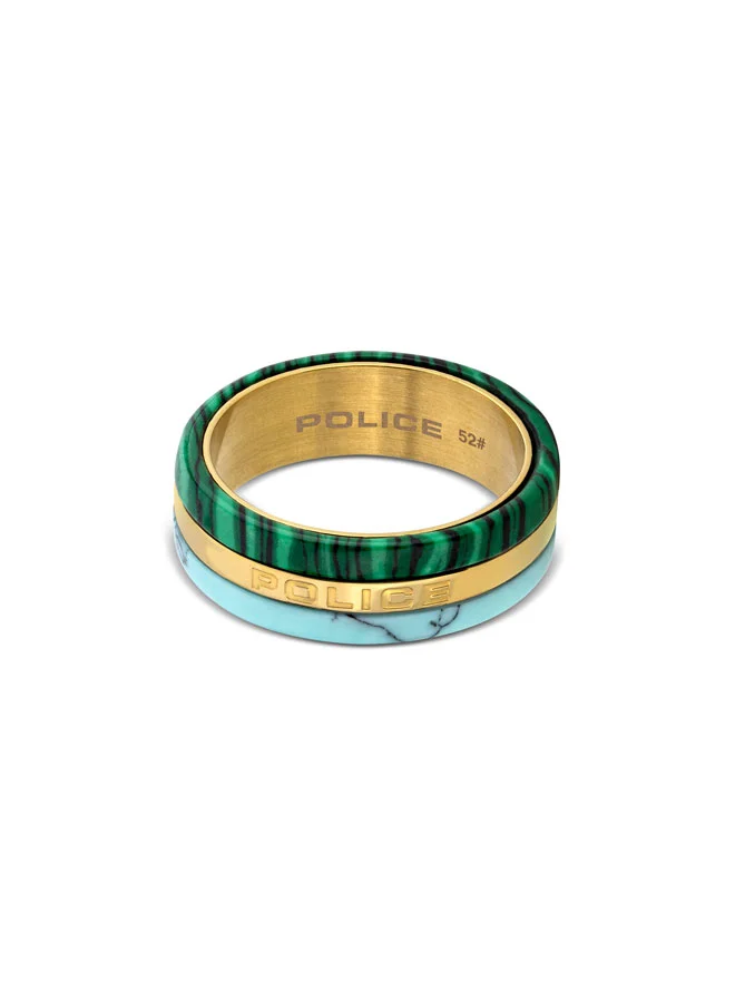 POLICE Sliver Gold Plated Ring with Malachit & Acrylic for Women's 52MM