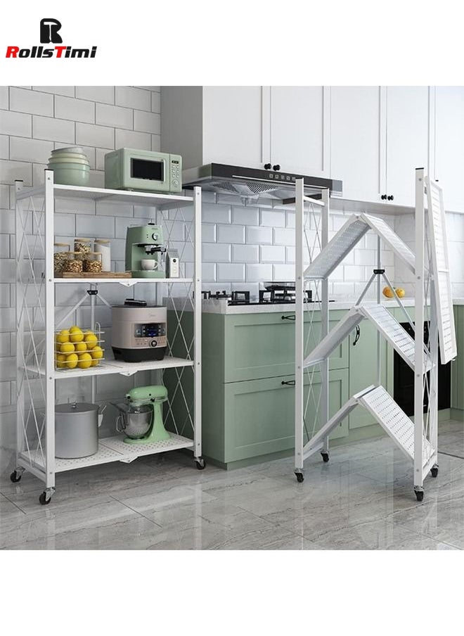RollsTimi  4-Shelf Foldable Storage Shelves with Wheels Large Capacity Shelving Unit Freestanding Metal Wire Shelf Rack No Assembly Organizer Rack, White  - Image 1
