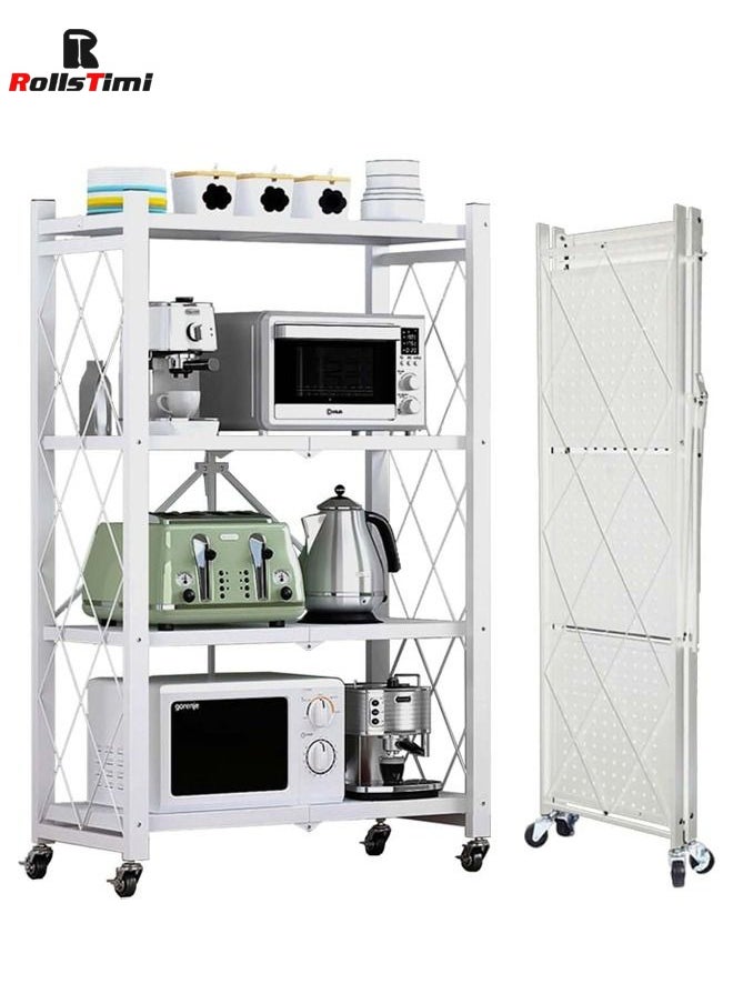 RollsTimi  4-Shelf Foldable Storage Shelves with Wheels Large Capacity Shelving Unit Freestanding Metal Wire Shelf Rack No Assembly Organizer Rack, White  - Image 2