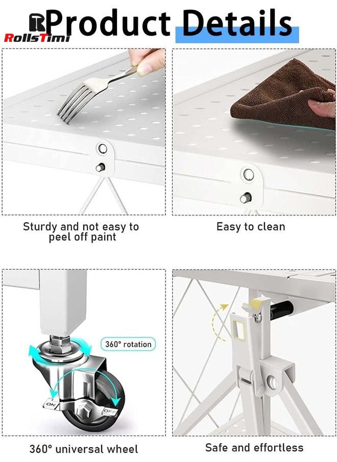 RollsTimi  4-Shelf Foldable Storage Shelves with Wheels Large Capacity Shelving Unit Freestanding Metal Wire Shelf Rack No Assembly Organizer Rack, White  - Image 5