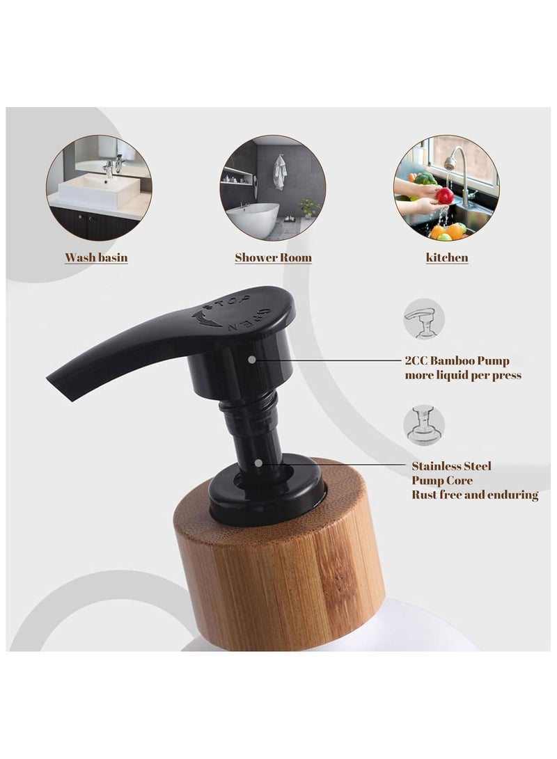 FUFU FUFU Glass Soap Dispenser Set, 2 Pack 500ml Hand and Dish Soap Dispenser Set with Bamboo Tray, Bottle Dispenser for Lotion, Shampoo, Cream, Hand Soap, for Bathroom, Kitchen  - Image 3