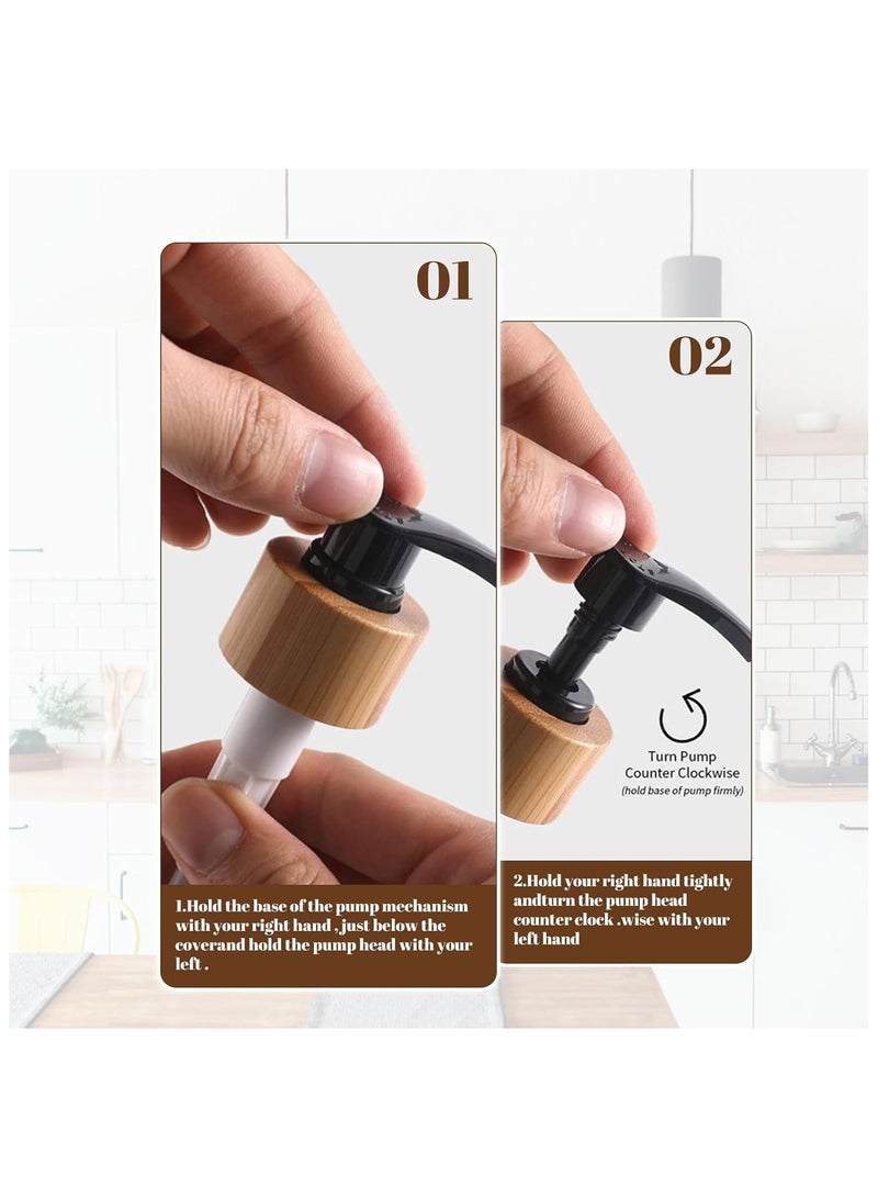 FUFU FUFU Glass Soap Dispenser Set, 2 Pack 500ml Hand and Dish Soap Dispenser Set with Bamboo Tray, Bottle Dispenser for Lotion, Shampoo, Cream, Hand Soap, for Bathroom, Kitchen  - Image 4