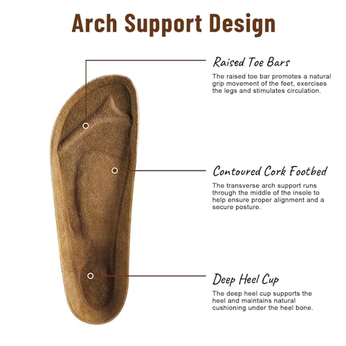 ILLIMITE Suede Clogs for Women Men Cork Footbed Sandals Leather Mules Potato Shoes with Arch Support and Adjustable Buckle Taupe - Image 4