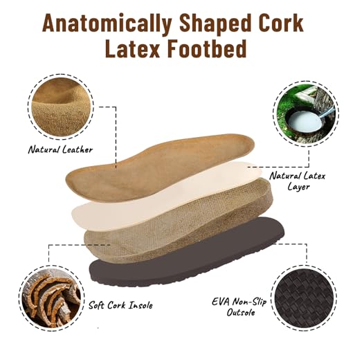 ILLIMITE Suede Clogs for Women Men Cork Footbed Sandals Leather Mules Potato Shoes with Arch Support and Adjustable Buckle Taupe - Image 3