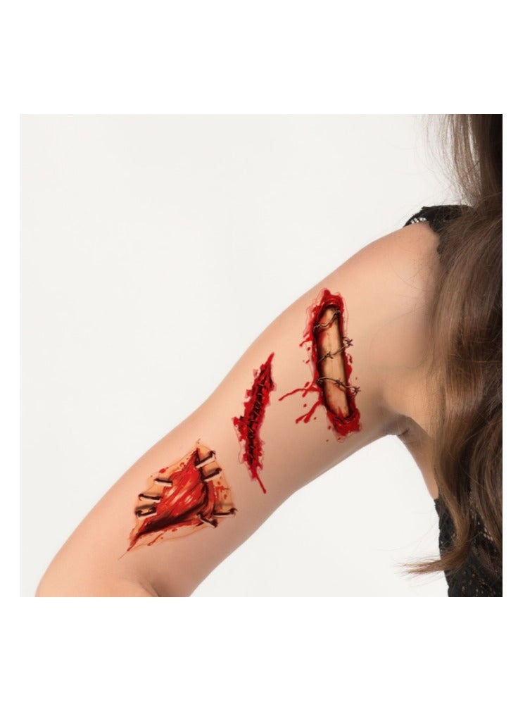 40 Sheets Halloween Zombie Temporary Tattoos, Fake Scars Tattoos, Horror Realistic Wound Stitch Face Body Makeup Sticker, Scar Fake Blood Tattoos for Women Men Kids Halloween Party - Image 3