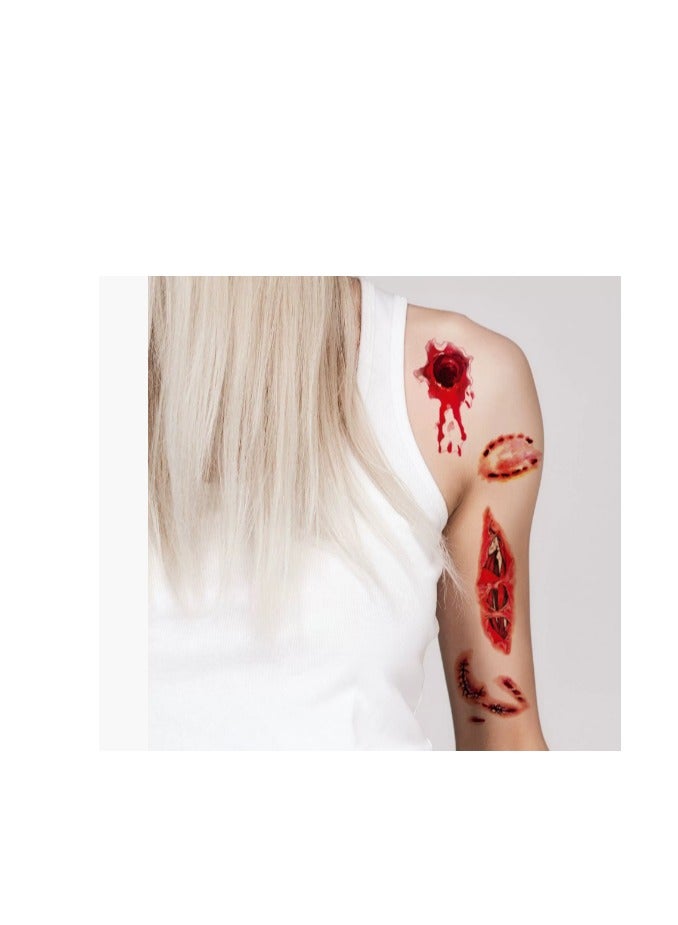 40 Sheets Halloween Zombie Temporary Tattoos, Fake Scars Tattoos, Horror Realistic Wound Stitch Face Body Makeup Sticker, Scar Fake Blood Tattoos for Women Men Kids Halloween Party - Image 4