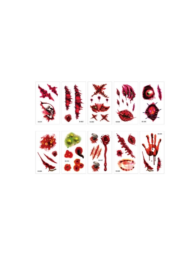 40 Sheets Halloween Zombie Temporary Tattoos, Fake Scars Tattoos, Horror Realistic Wound Stitch Face Body Makeup Sticker, Scar Fake Blood Tattoos for Women Men Kids Halloween Party - Image 5