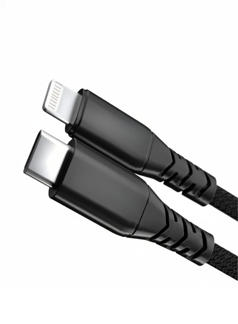 كابل USB-C إلى Lightning بطول 1 متر - شحن سريع بتقنية PD، مضفر من النايلون، مزامنة بيانات بسرعة 480 ميجابت في الثانية، كابل Type-C إلى Lightning لأجهزة iPhone 14 و14 Plus و14 Pro و14 Pro Max وiPhone 13 و13 Pro و12 و11 وXS وSE وiPad 9 (أسود) - Image 1