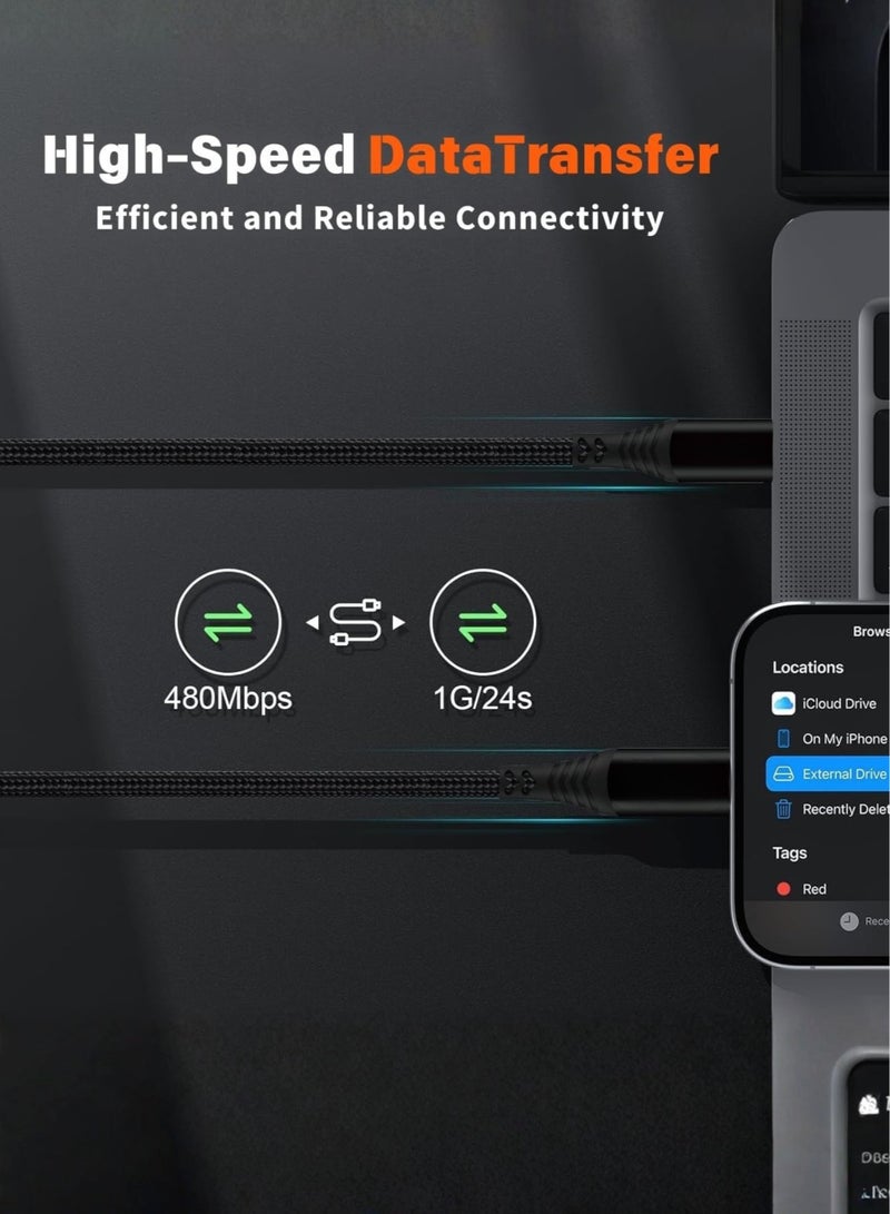 كابل USB-C إلى Lightning بطول 1 متر - شحن سريع بتقنية PD، مضفر من النايلون، مزامنة بيانات بسرعة 480 ميجابت في الثانية، كابل Type-C إلى Lightning لأجهزة iPhone 14 و14 Plus و14 Pro و14 Pro Max وiPhone 13 و13 Pro و12 و11 وXS وSE وiPad 9 (أسود) - Image 4