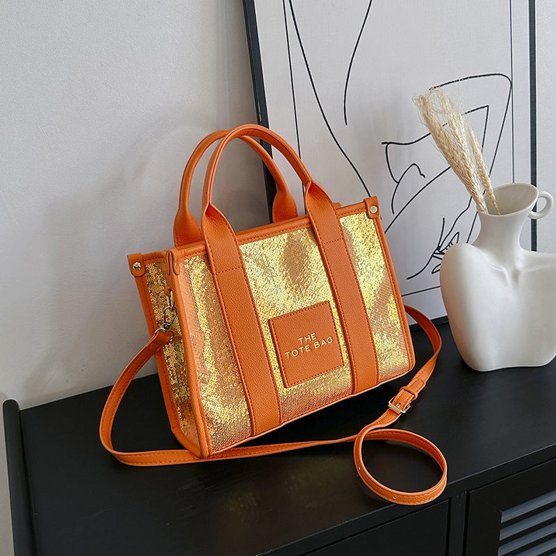 Handbag Women'S 2023 New Letter Small Square Bag Fashion Sequin Tote Bag Texture Shoulder Messenger Bag - Image 5