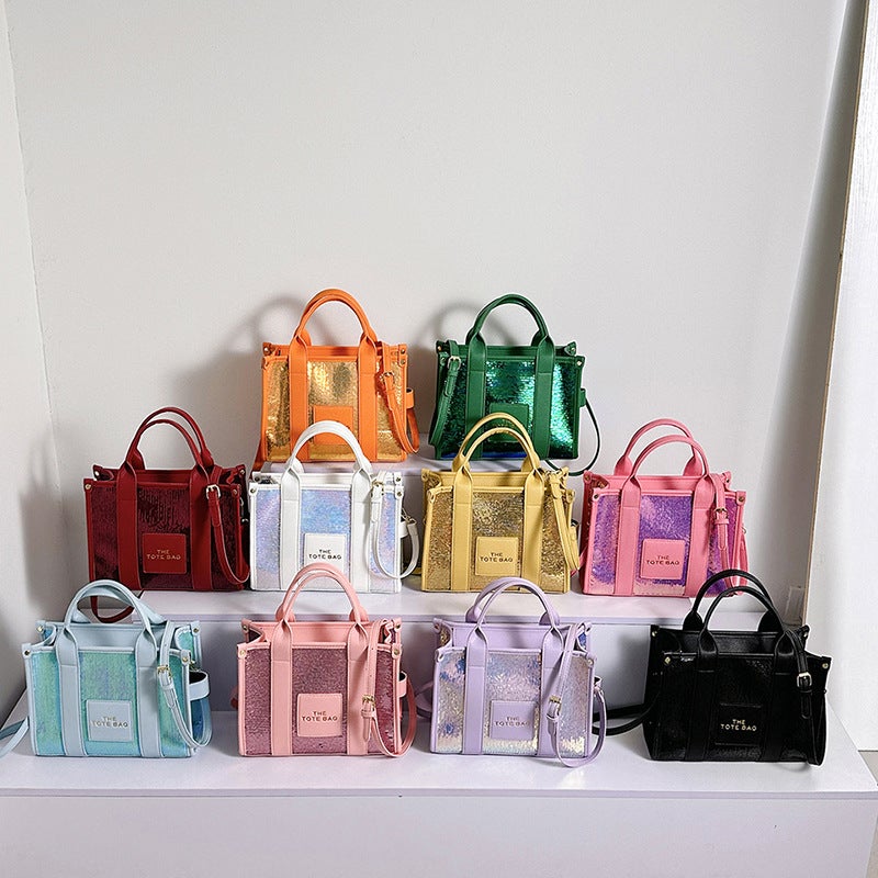 Handbag Women'S 2023 New Letter Small Square Bag Fashion Sequin Tote Bag Texture Shoulder Messenger Bag - Image 2
