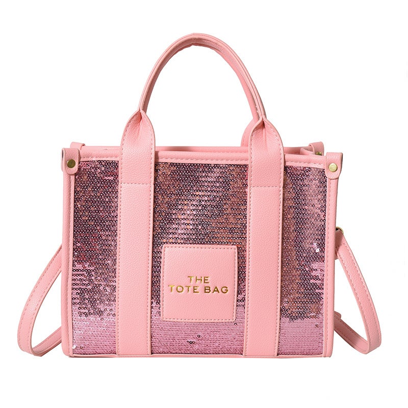 Handbag Women'S 2023 New Letter Small Square Bag Fashion Sequin Tote Bag Texture Shoulder Messenger Bag - Image 1