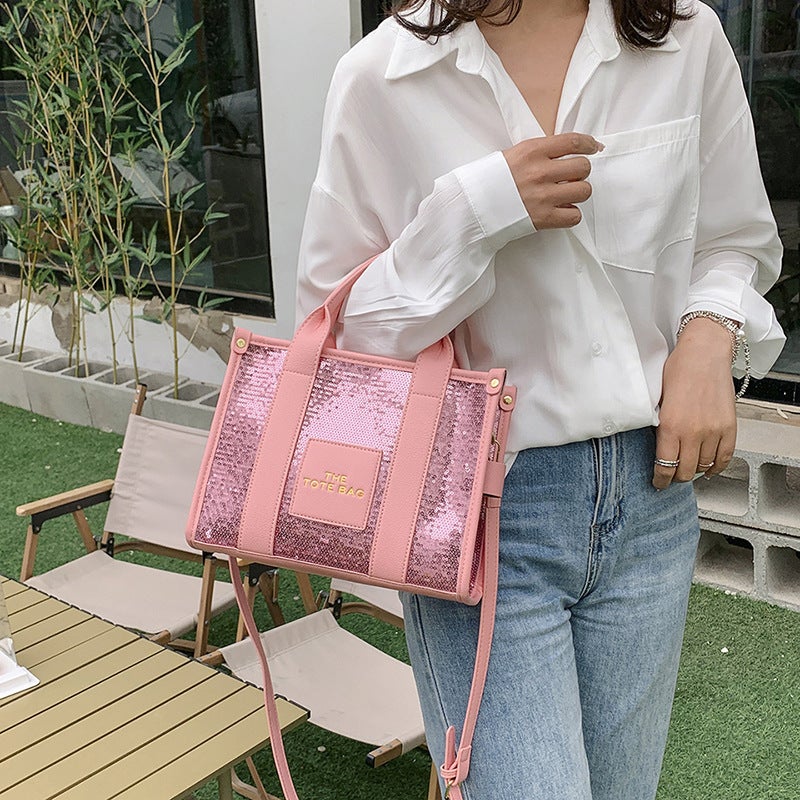 Handbag Women'S 2023 New Letter Small Square Bag Fashion Sequin Tote Bag Texture Shoulder Messenger Bag - Image 4