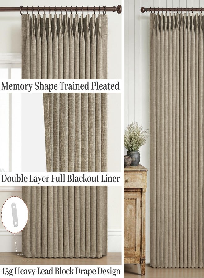 PleatedDrapes ستائر معتمة من الكتان بلون بيج رمادي مزدوج الطبقات، طولها 96 بوصة، مناسبة لغرفة النوم. ستائر نوافذ ريفية معزولة، مطوية بشكل محكم، تحجب الضوء، طولها 40 × 96 بوصة، لونها بني فاتح، قطعتان. - Image 4