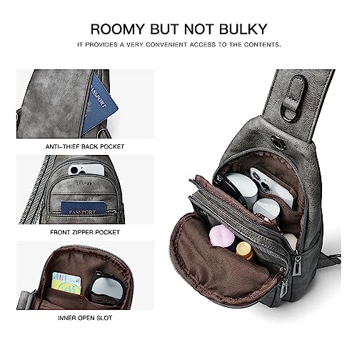 LATMAP 7L Sling Bag For Women Faux Leather Anti Theft Small Casual Daypack Backpack Fanny Pack Crossbody Chest Bags Purse Waterproof Dark Grey - Image 5
