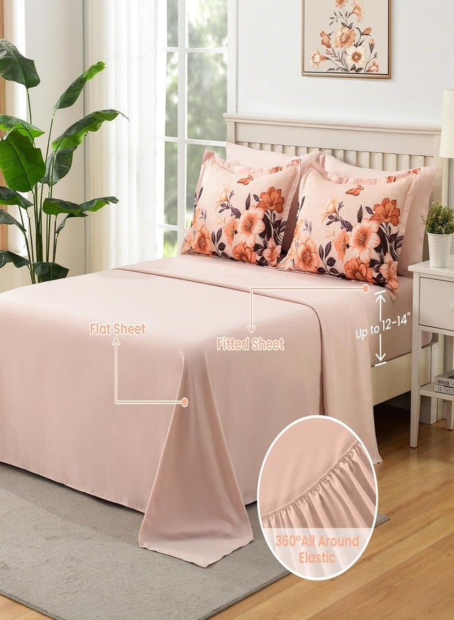 DHSFKBE Floral Comforter Set Queen Size,7 Piece Orange Bed in a Bag, Elegant Flower Pattern Comforter Set with Sheet, Soft Microfiber Complete Bedding Sets for All Season - Image 4