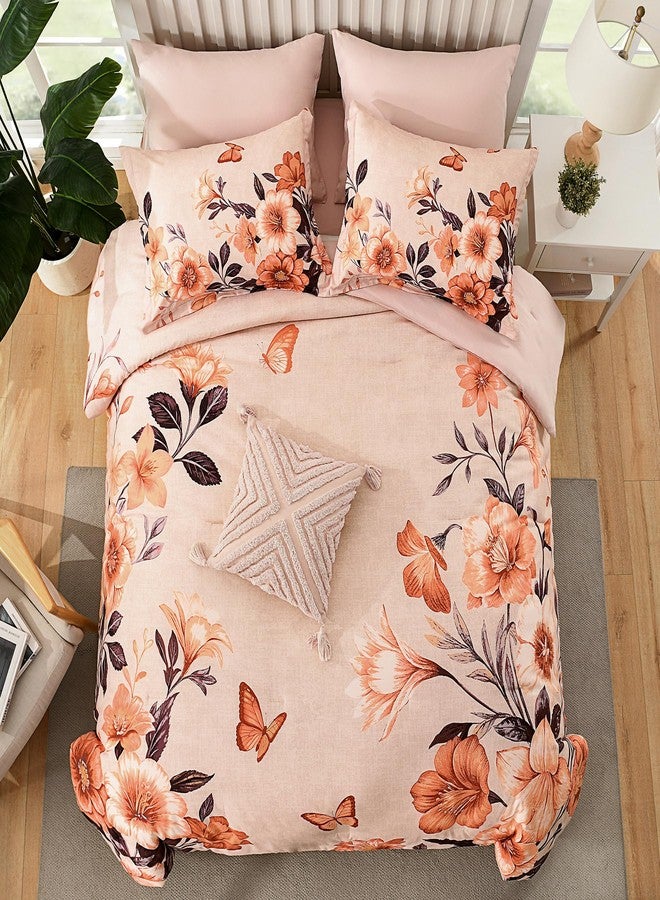 DHSFKBE Floral Comforter Set Queen Size,7 Piece Orange Bed in a Bag, Elegant Flower Pattern Comforter Set with Sheet, Soft Microfiber Complete Bedding Sets for All Season - Image 3