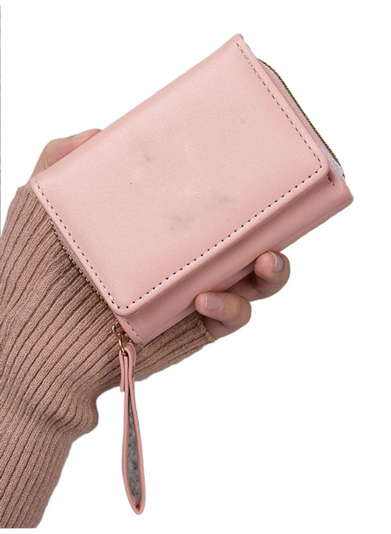 Women's small wallet leather new hand-held coin purse two-in-one zipper three-fold card case integrated storage bag - Image 1