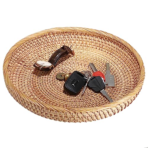 Hipiwe Round Key Basket Bowl for Entryway Table 118 Large Rattan Tray Decorative Ottoman Trays Centerpiece for Coffee Table HandWoven Fruit Basket Wicker Serving Trays - Image 1