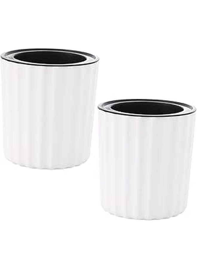 Self Watering Planters Set of 2 White Resin Round Flower Pots for Indoor Plants Home Office - Image 1
